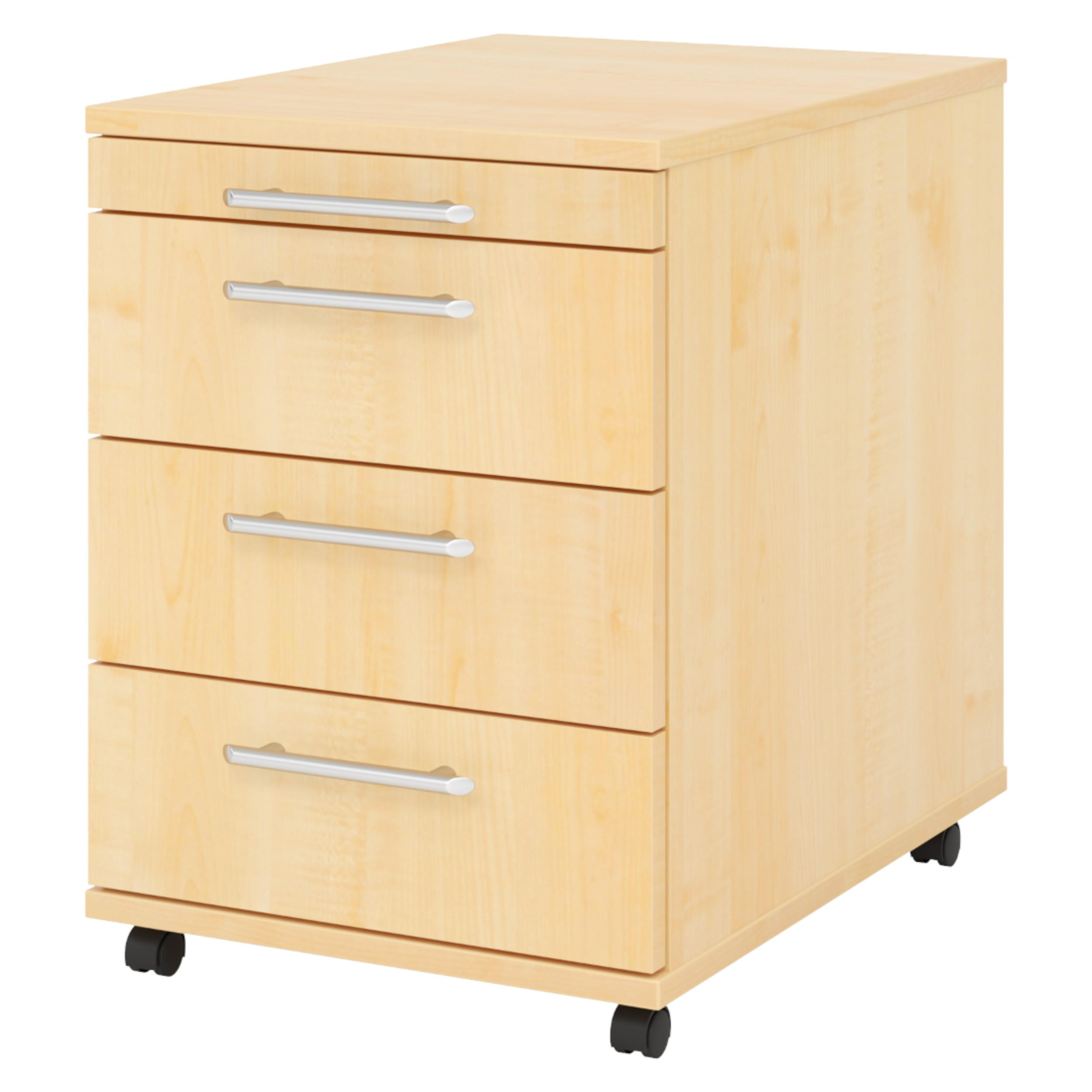 ROLLCONTAINER - mit 3 Schubladen 58/42,8/59 cm in Ahornfarben Relinggriff (Kunststoff) - Ahornfarben, Holzwerkstoff (42.8/59/58cm) - bümö