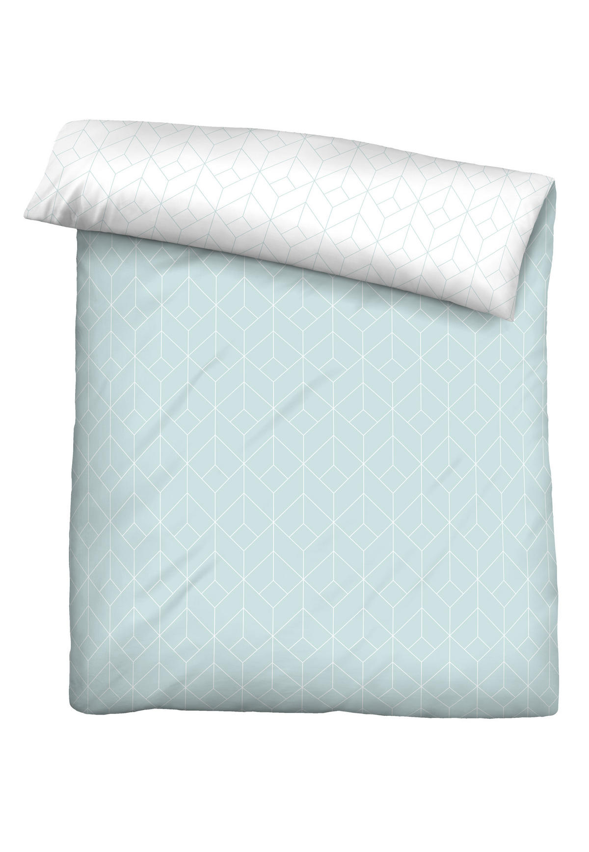 BETTWÄSCHE-GARNITUR Seersucker Geometrie türkis, 135x200 cm + 80x80 cm - Türkis, Textil (135/200cm) - biberna