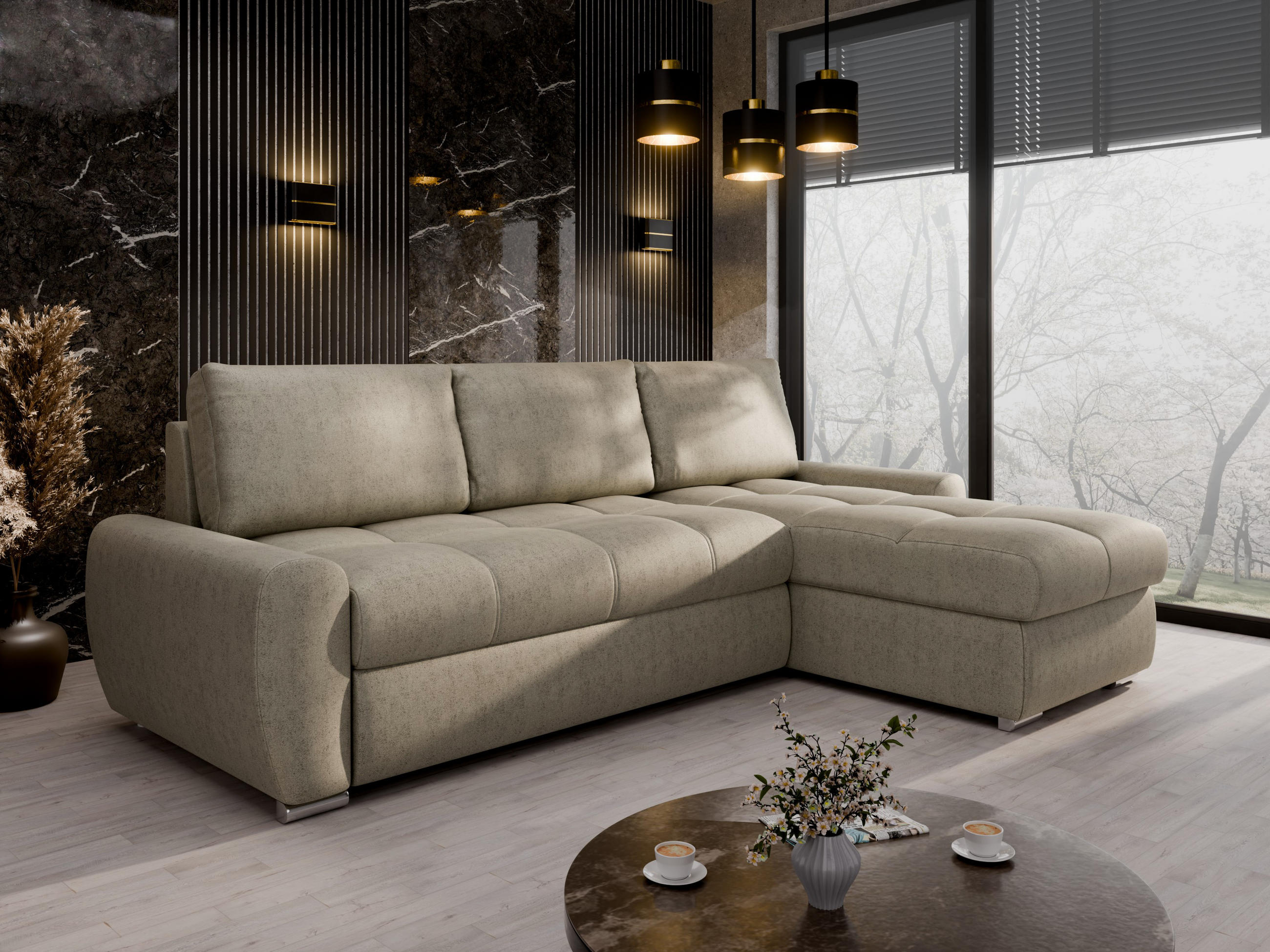 ECKSCHLAFSOFA Lunar Schlafsofa mit Bettkasten, Cappuccino - Cappuccino, Holz (237/166cm) - Panda Möbel