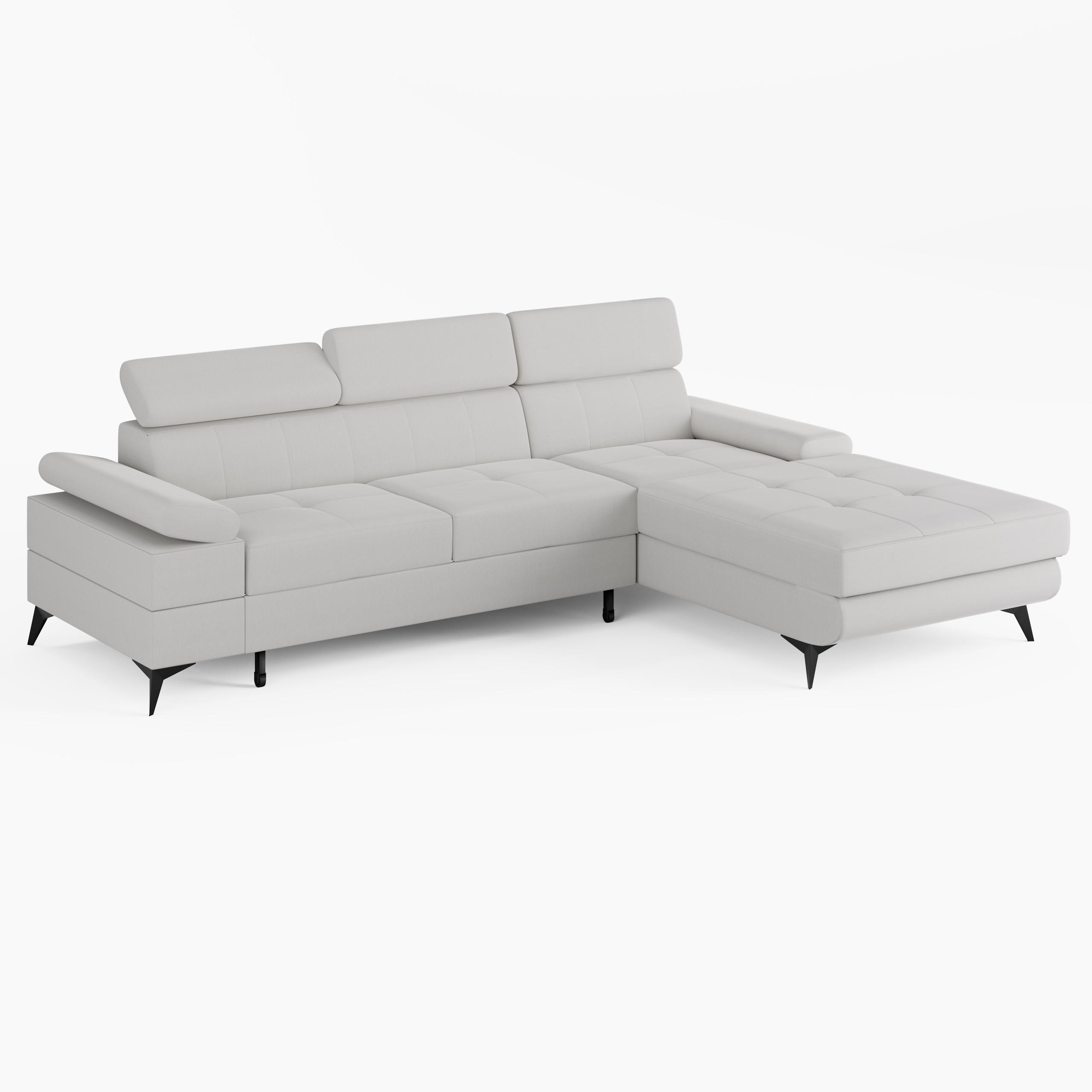 ECKSOFA VENTO Rechts Hell Beige Velours Easy Clean L-Form Couch mit Schlaffunktion & Bettkasten - Schwarz/Sahara, Holz (261/190cm) - Barchello