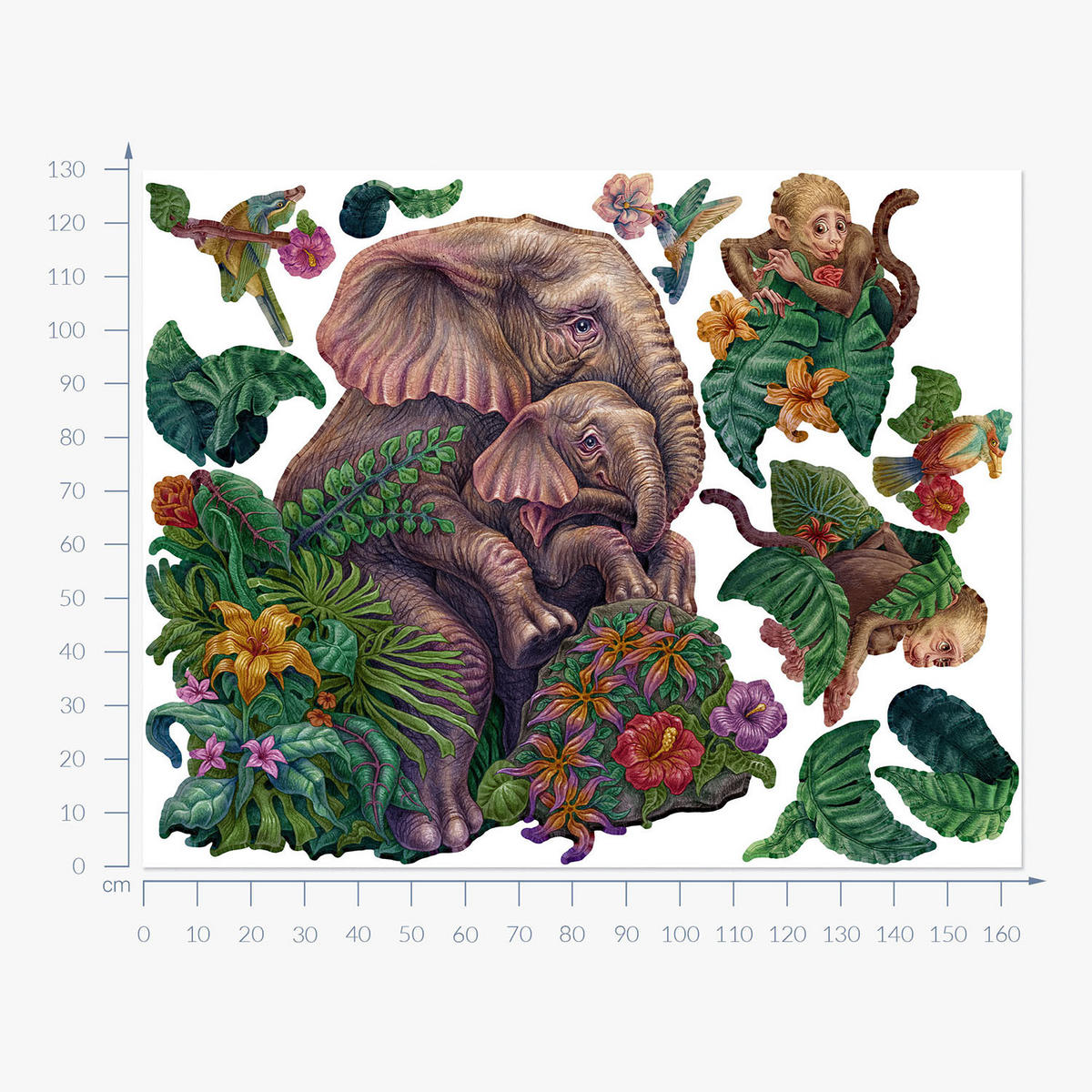 WANDAUFKLEBER 130x164cm - Tropische Safari - Multicolor, Kunststoff (130/164/0.1cm) - Wallfluent