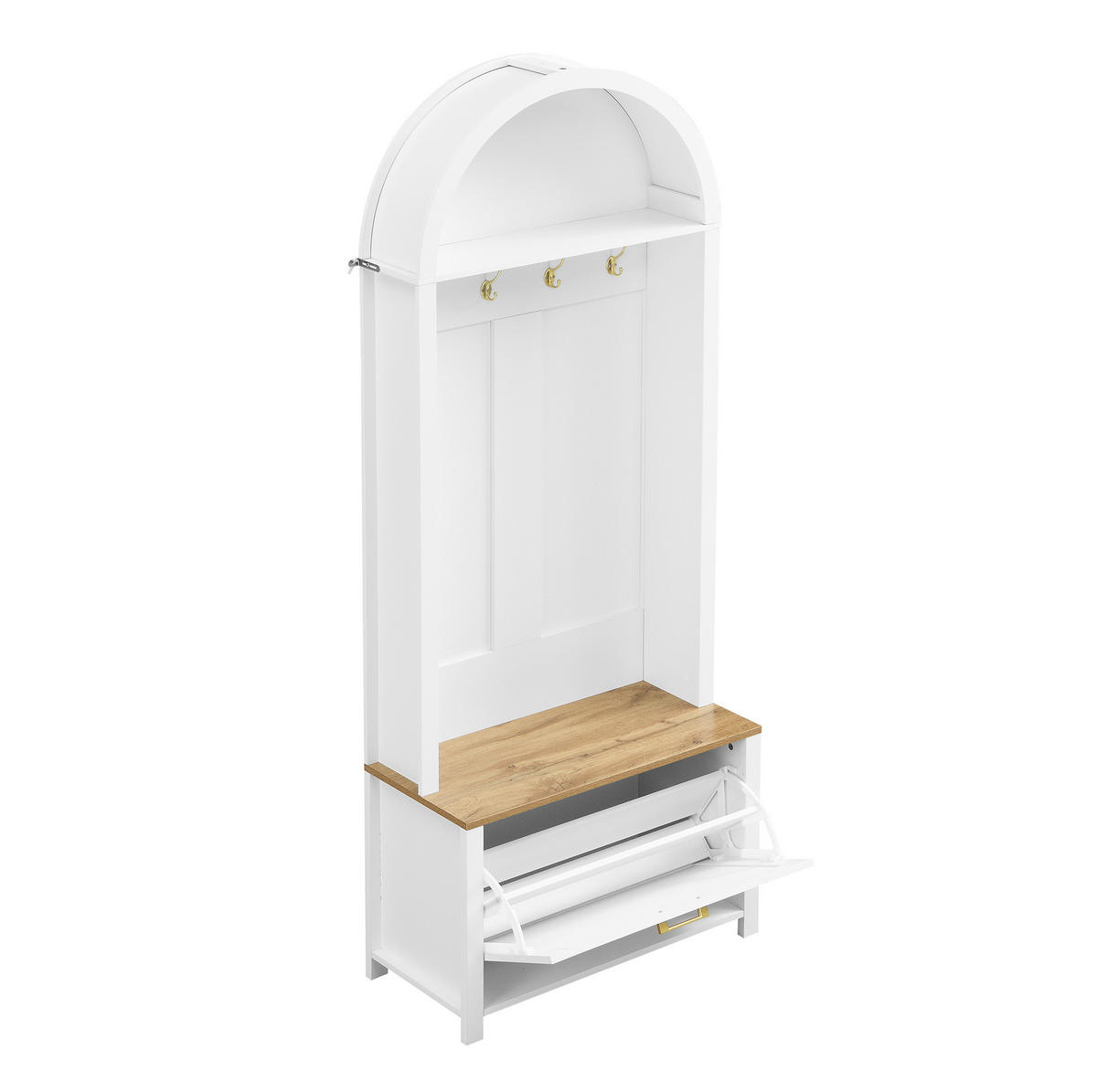 GARDEROBENSCHRANK 75/35/195 cm aus MDF mit Schuhfach und Haken Weiß/Holzfarben - Weiß, Holzwerkstoff (35/195/75cm) - Modenvie