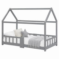 KINDERBETT Hausbett 90x200 cm Kiefer Massivholz Grau mit Tafel - Grau, Holz (90/200cm) - Meubliv