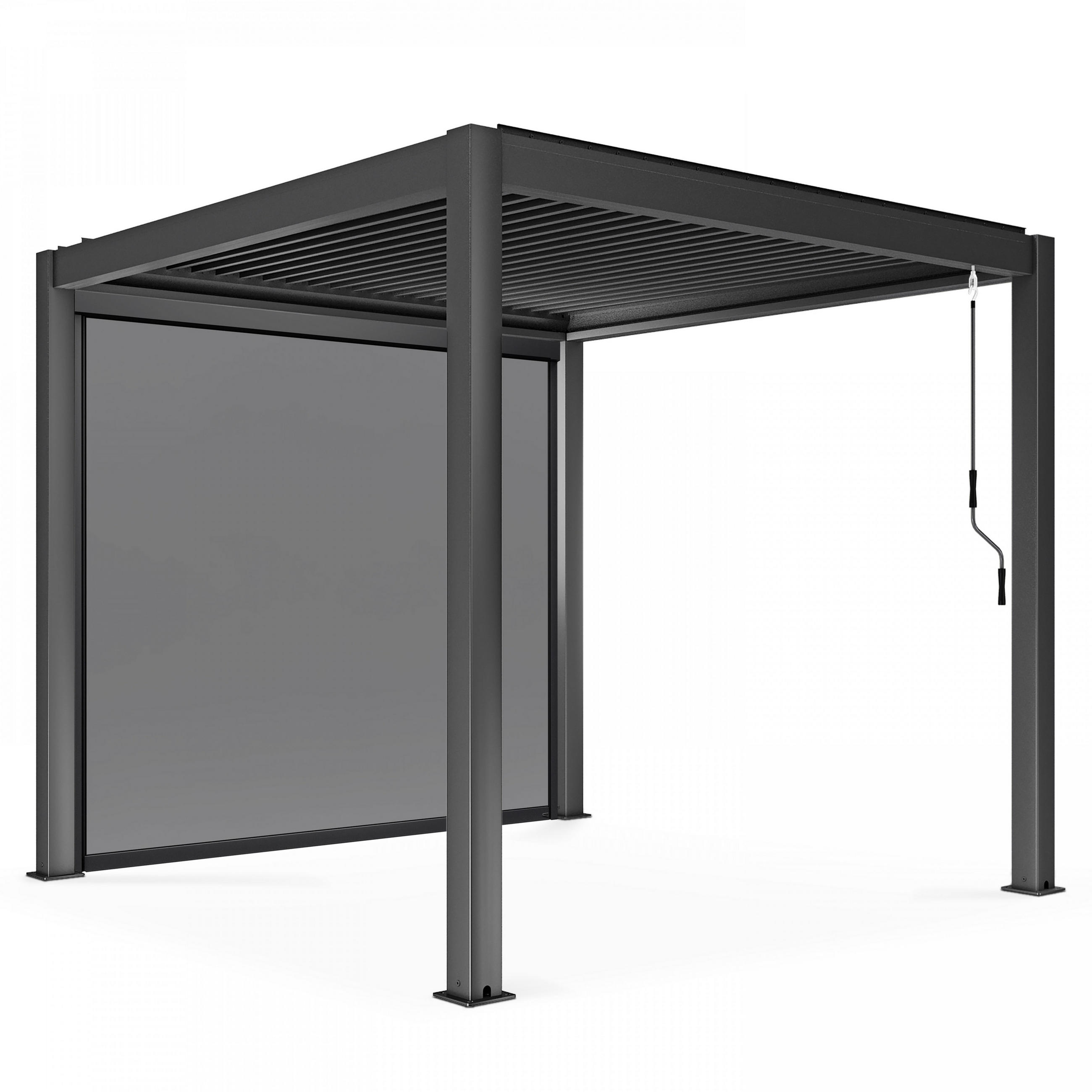 PERGOLA 3x3m, motorisiert mit 1 Markise, Grau - Grau, Metall (296/257/296cm) - Oviala