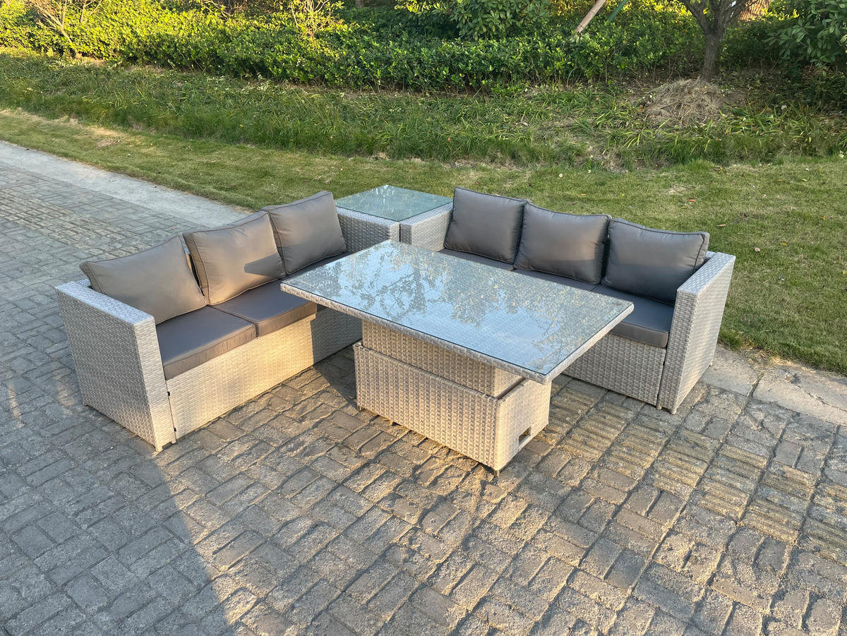 GARTENMÖBEL SET Polyrattan Helles Grau 6-Sitzer - Hellgrau, Metall - Fimous