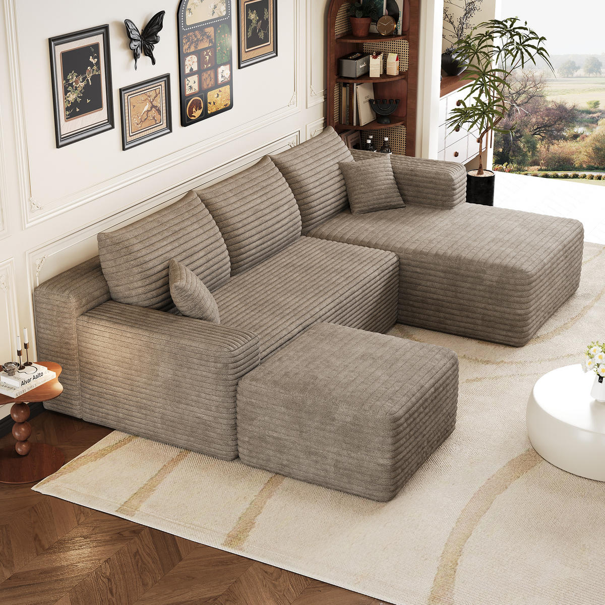 WOHNLANDSCHAFT Cord Camel ohne Montage - Hellbraun, Textil (241/58/151cm) - WISHDOR