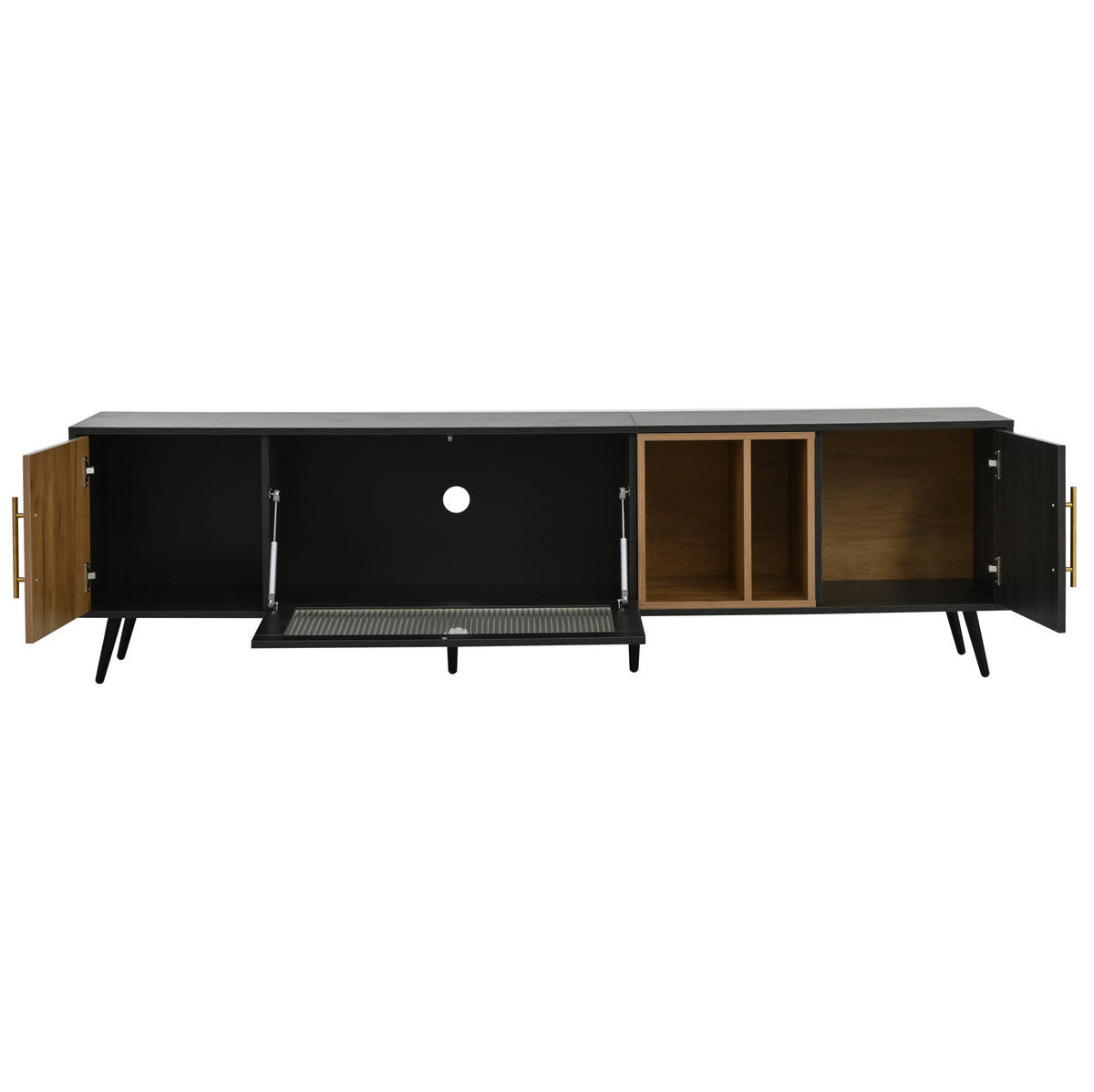 TV-SCHRANK aus MDF 200x40x55,5 cm Grau/Braun mit Kabelmanagement und Changhong-Glastür - Grau, Holzwerkstoff (200/55.5/40cm) - Modfu