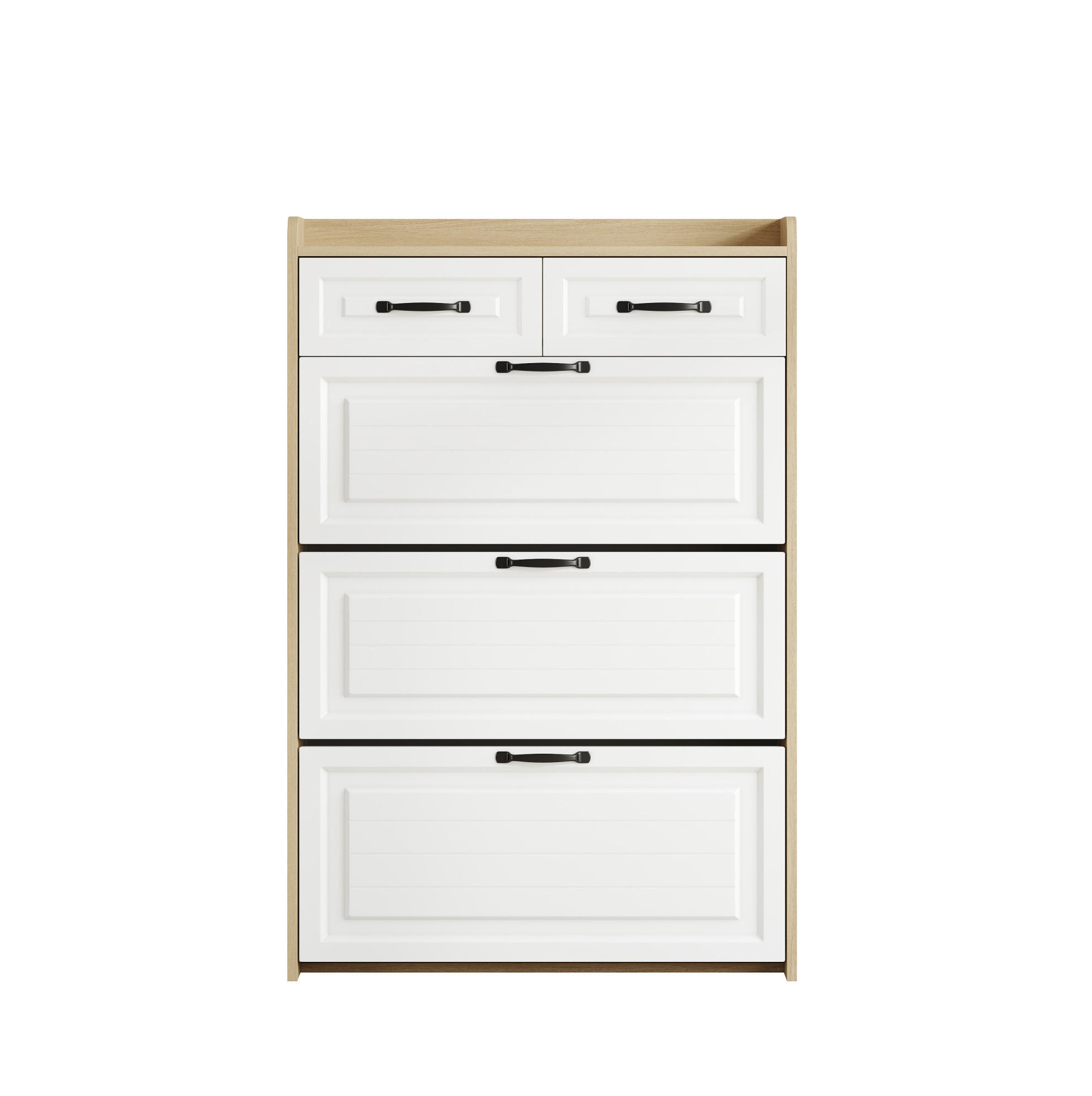 SCHUHSCHRANK 80/23,5/131 cm Weiß/Natur aus Spanplatte mit 3 Klappen - Naturfarben, Holzwerkstoff (80/131/23.5cm) - OKWISH