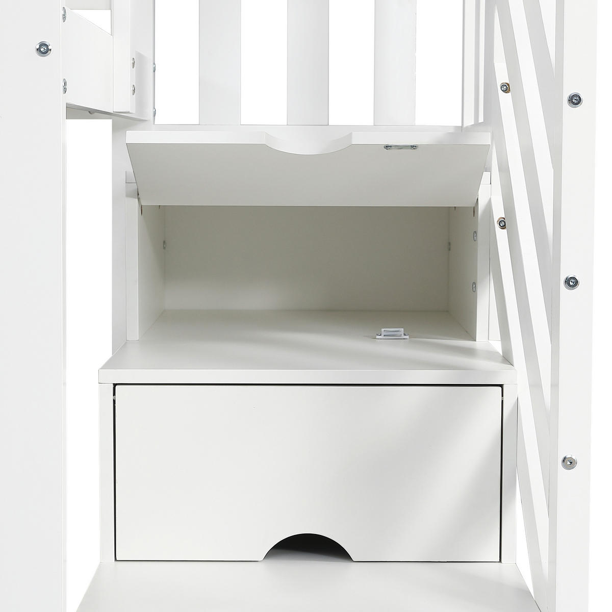 ETAGENBETT 90/200 cm in Weiß & Grün Kinderbett mit 6 Schränken und Dach - Weiß, Holzwerkstoff (90/200cm) - STILVORA