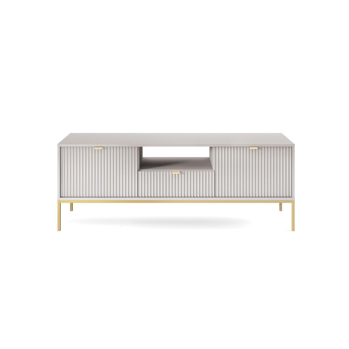 TV-SCHRANK Nova Grau, Golden Beine, zweitüriger TV-Tisch - Goldfarben/Grau, Holzwerkstoff/Metall (154/59/39cm) - Bettso