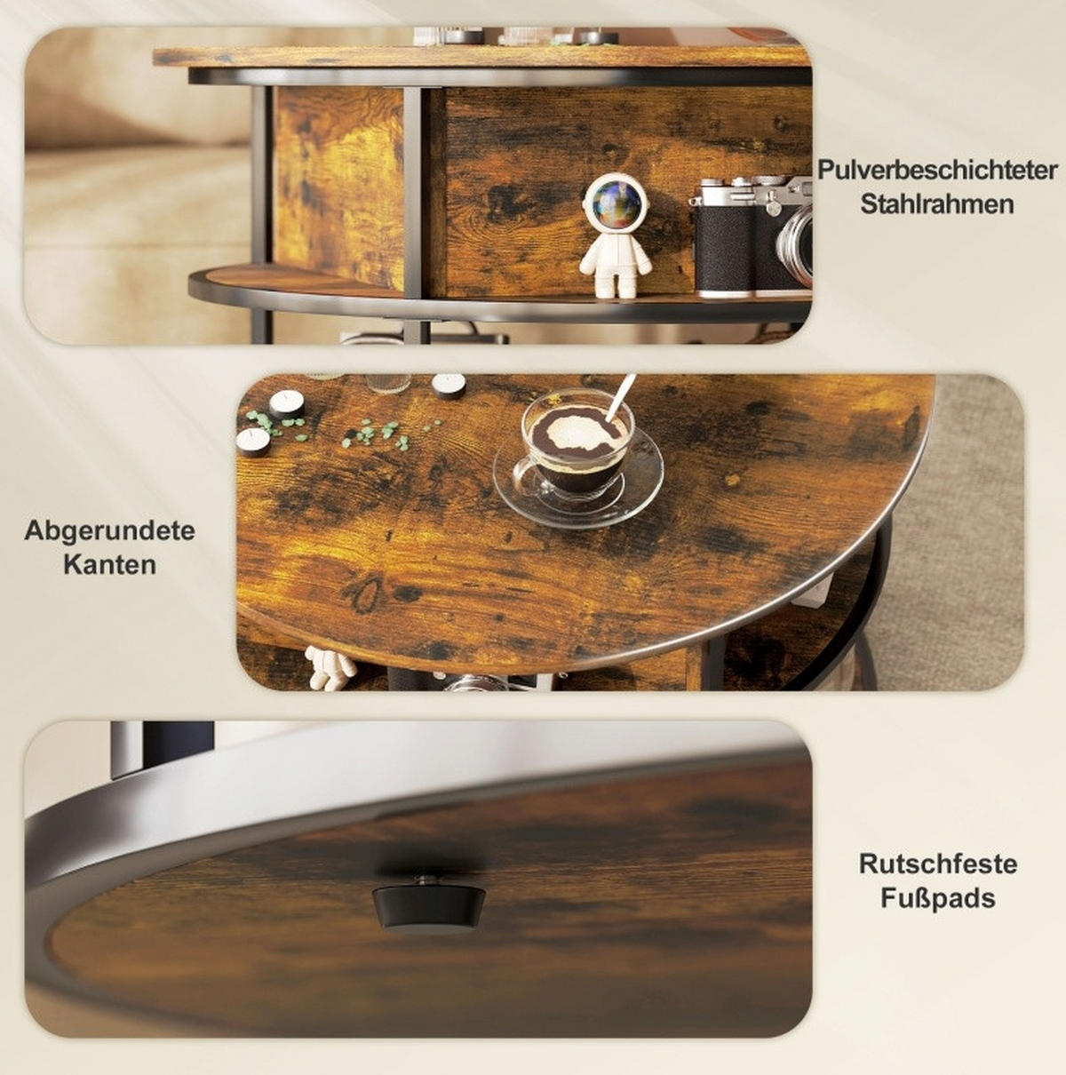 COUCHTISCH 80/80/47-61,5 cm höhenverstellbar mit Stauraum und Ablage, Braun - Braun, Holz (80/80/61.5cm) - Modfu