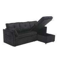 ECKSCHLAFSOFA Cord modular mit Stauraum Schwarz 206/108/66 cm - Schwarz, Textil (108/206cm) - Redom