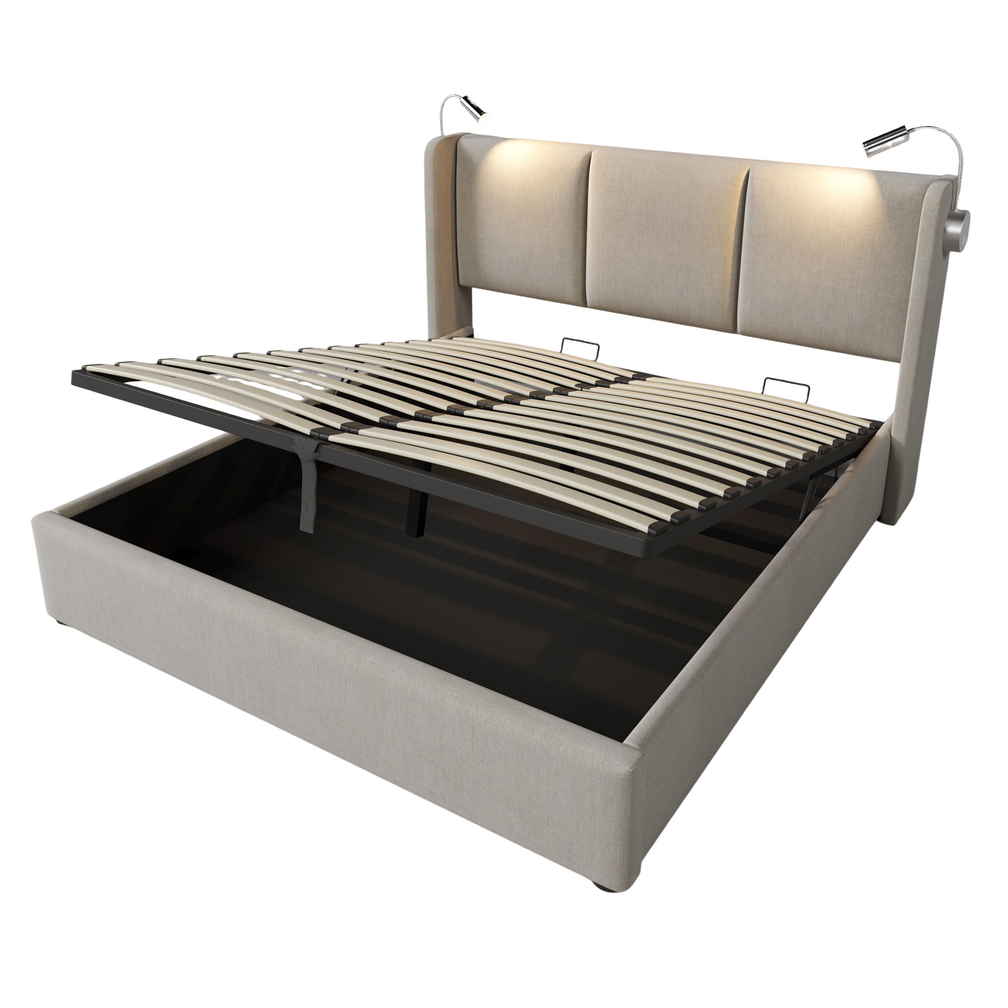 POLSTERBETT 140/200 cm Beige mit USB-Ladefunktion und Stauraum - Beige, Textil (140/200cm) - Oxeza