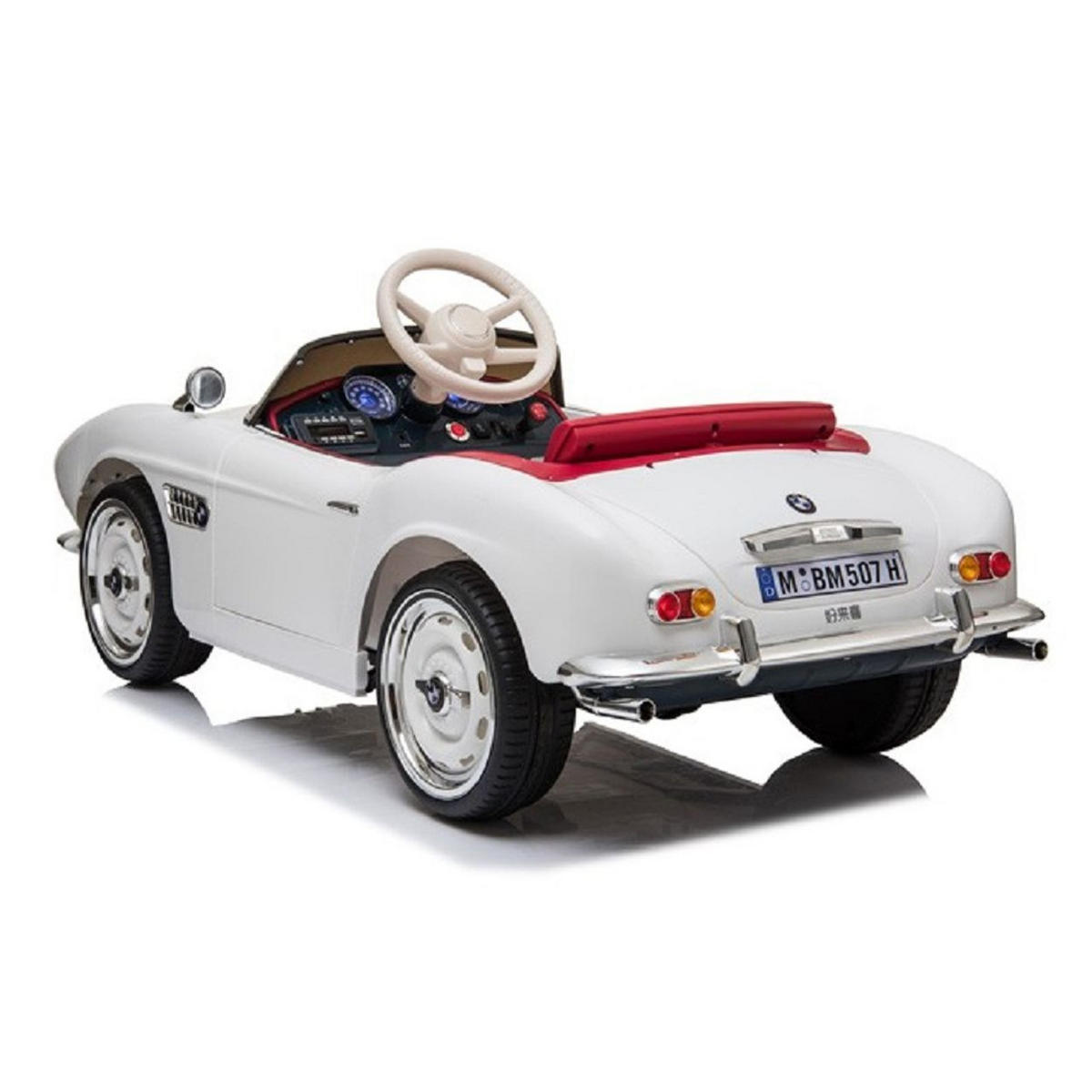 KINDER ELEKTROAUTO BMW 507 Oldtimer EVA-Gummireifen, lizenziert, 2x 35-W-Motoren, Kunstledersitz - Weiß, Kunststoff (115/55/50cm) - Es-Toys