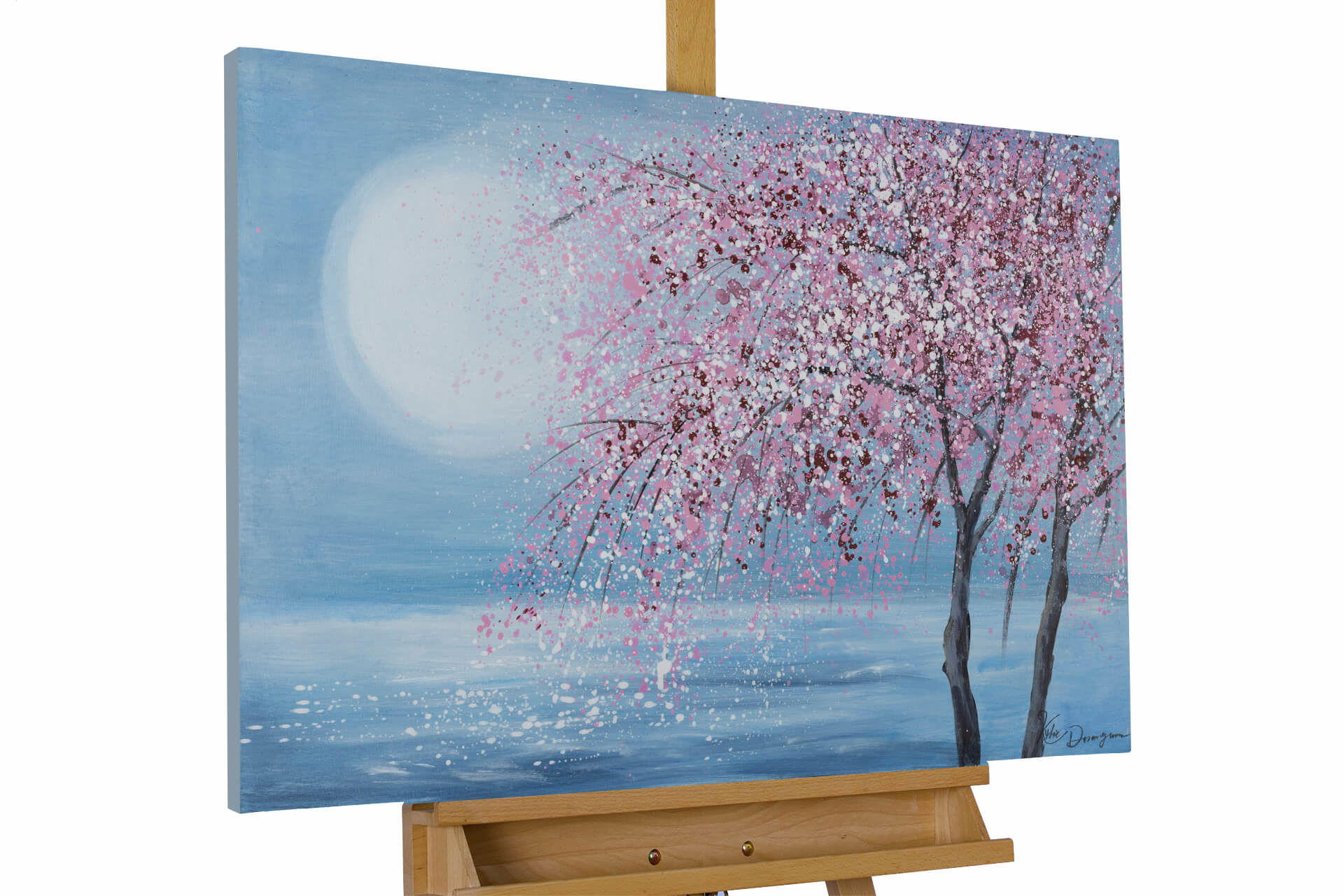 ACRYLBILD HANDGEMALT 90/60 cm - Blau/Pink, Holz/Textil (1.3/60cm) - KUNSTLOFT