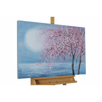ACRYLBILD HANDGEMALT 90/60 cm - Blau/Pink, Holz/Textil (1.3/60cm) - KUNSTLOFT