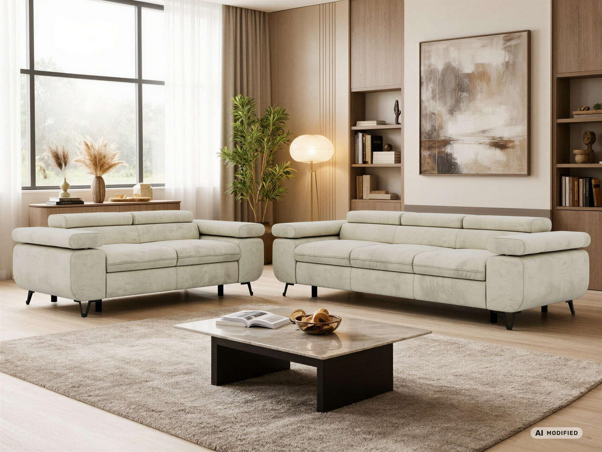 SEDACÍ SOUPRAVA PETER 2+3 - Béžová Samet - černá/béžová, kov/textil (262/76/99cm) - MKS