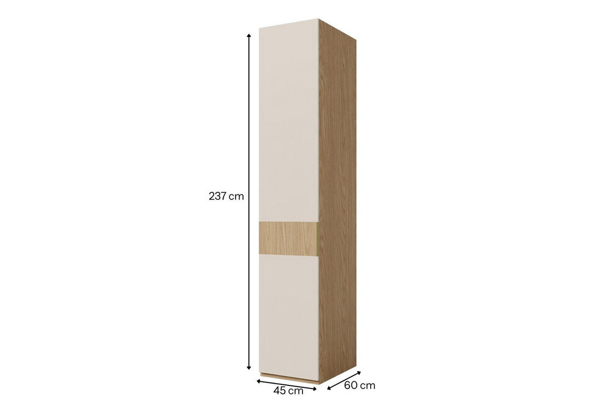 KLEIDERSCHRANK SUN 45/237/60 cm in Frühlingseiche/Macadamia mit 3 zusätzlichen Einlegeböden | Rechts - Eichefarben, Holzwerkstoff (58/237/45cm) - Deine Möbel 24
