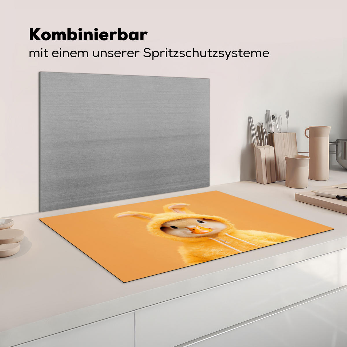 HERDABDECKPLATTE Osterhase - Kostüm - Ente Induktionsmatte 81x52 cm - Gelb, Kunststoff (81/52/0.2cm) - MuchoWow