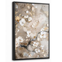 LEINWAND Bilder mit Rahmen - Blumen - Weiß - Gold - Beige - Luxus - 20x30 - Greige, Textil (20/30cm) - MuchoWow