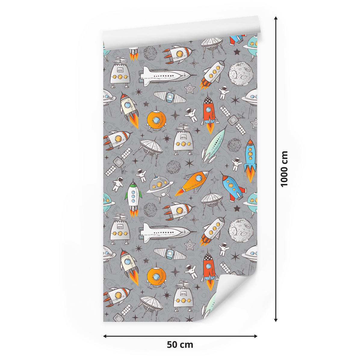 VLIESTAPETE Raketen und Astronauten – Bunt, Grau – 50x1000 cm - Multicolor/Grau, Papier (50/1000cm) - Muralo