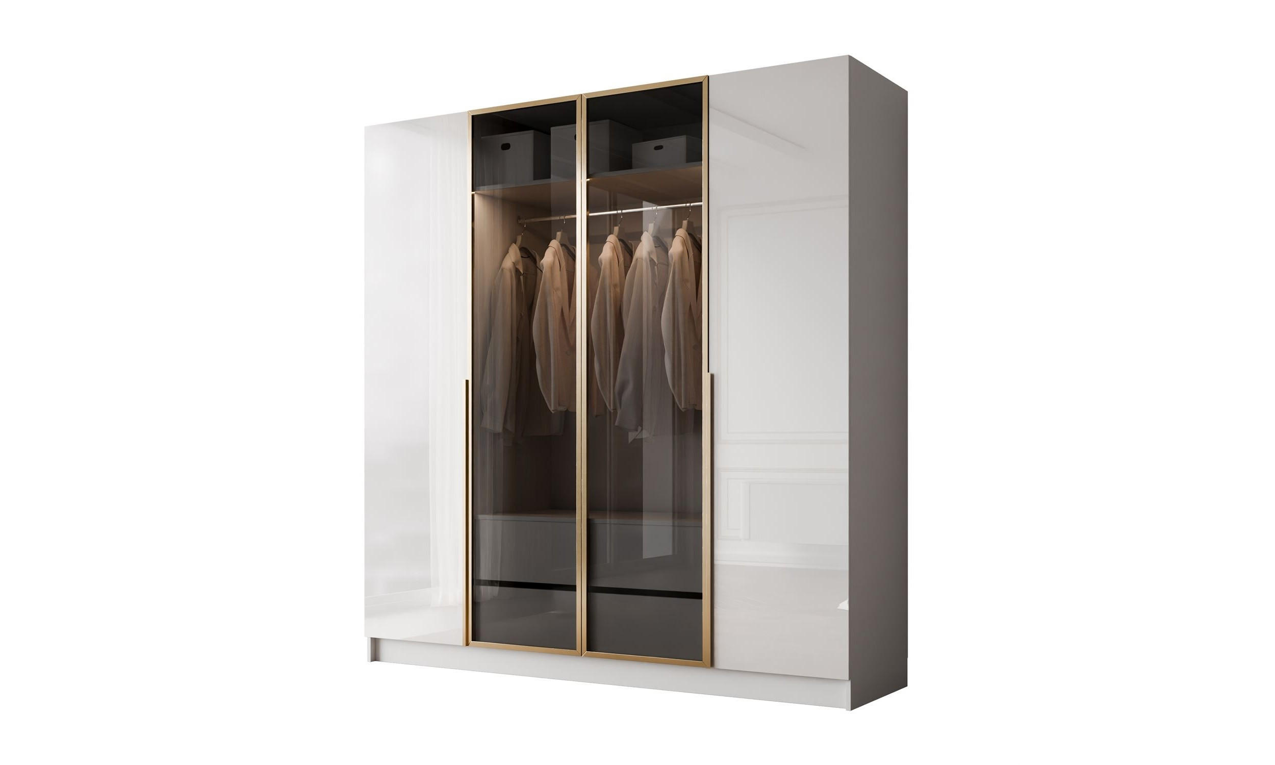 Lookway Kleiderschrank Weiß, Gold 200x210x57 cm