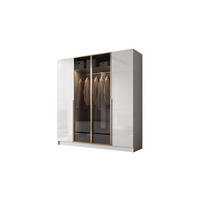 KLEIDERSCHRANK ATRIUM GLOSS 200/57/210 cm Goldchrom-Griffe mit LED-Beleuchtung - Goldfarben/Weiß, Holzwerkstoff (200/210/57cm) - Lookway