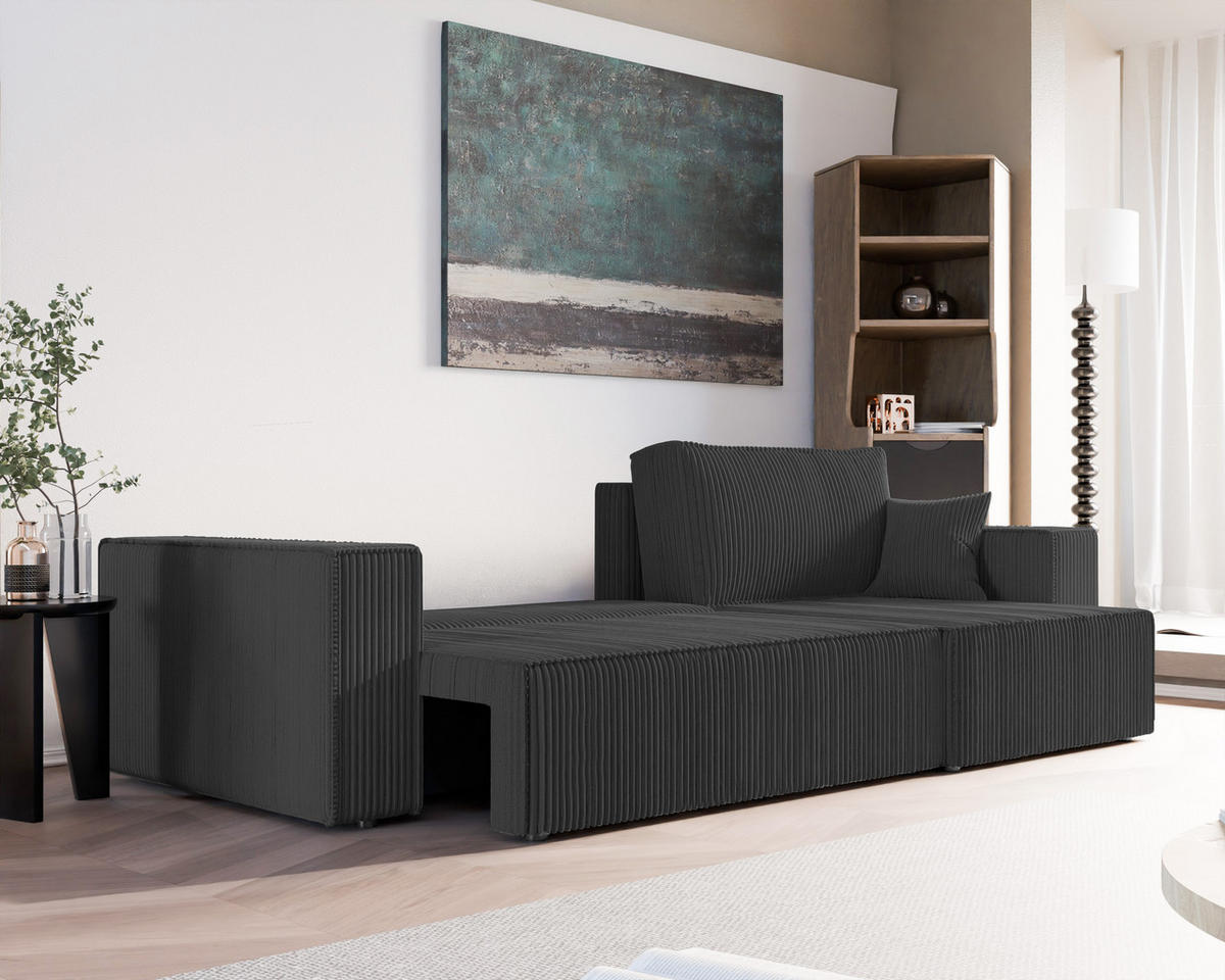 ECKSOFA mit Schlaffunktion und Bettkasten, Schwarz - Schwarz, Holzwerkstoff/Textil (145/276cm) - Idohome
