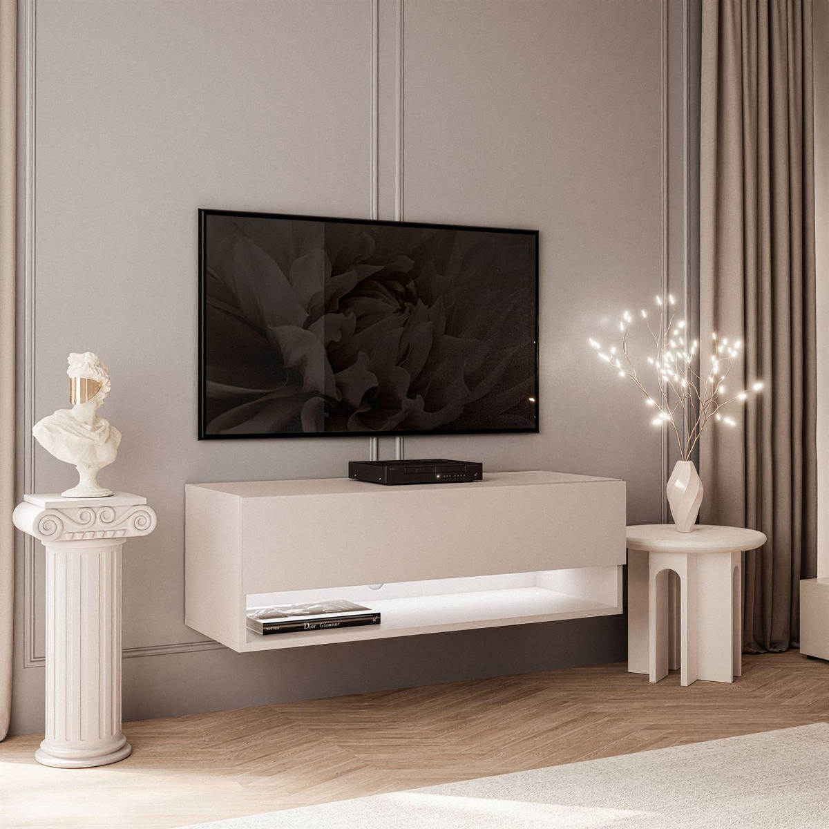 HÄNGESCHRANK TV-Möbel CALANTE 90 cm mit LED-Beleuchtung - Kaschmir, Holzwerkstoff (90/30/35cm) - Lookway