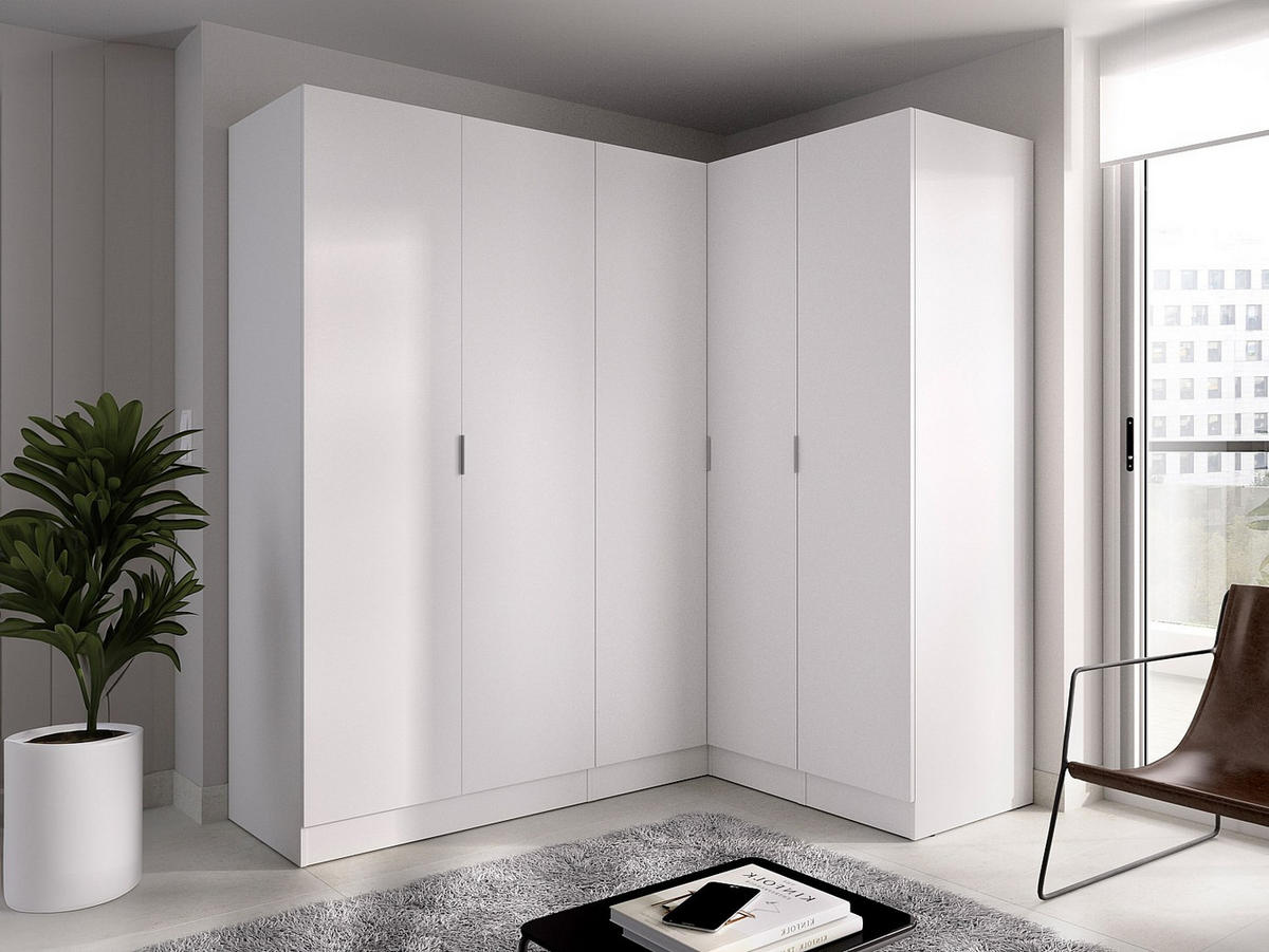 KLEIDERSCHRANK - 173 cm x 132 cm - Holz, Platte - Weiß - LISTOWEL - Weiß, Holz (173/184/132cm) - Vente-Unique