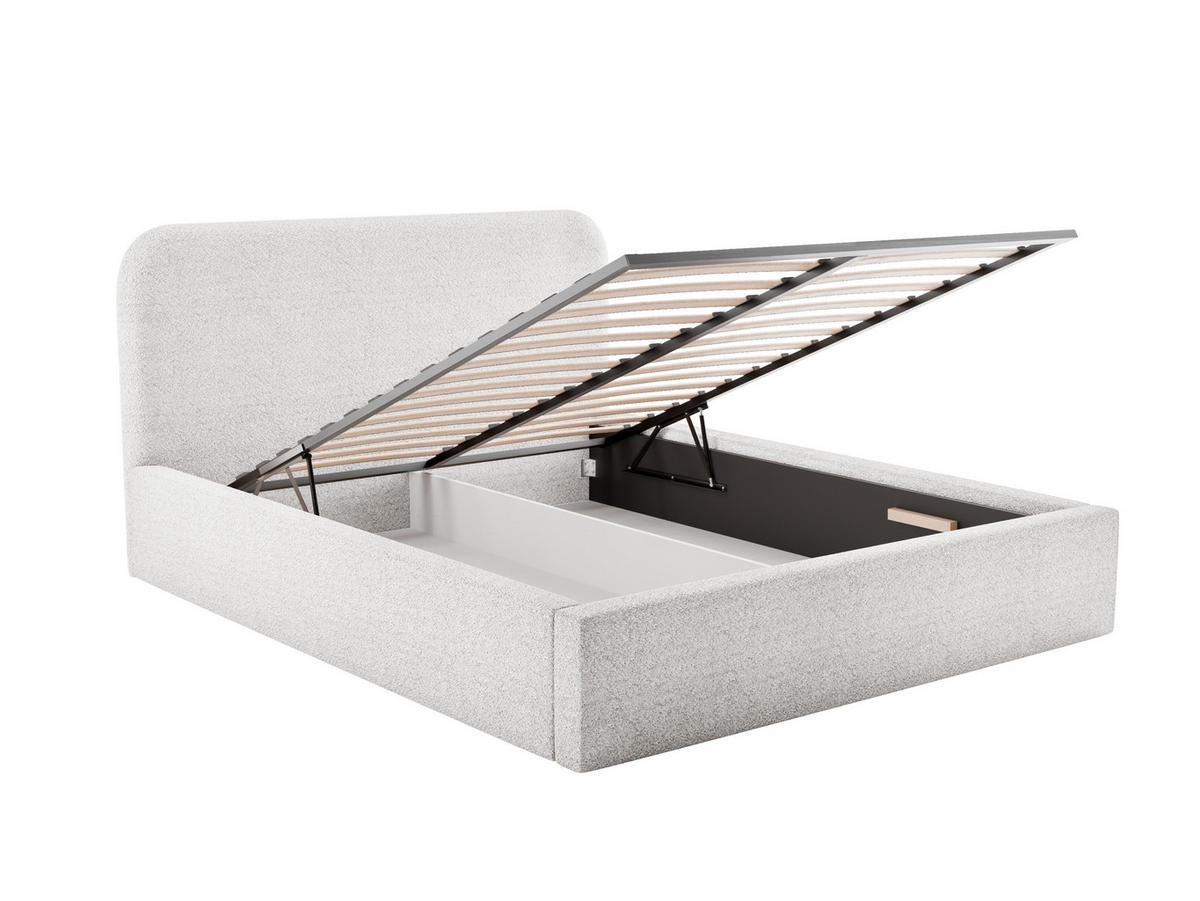 POLSTERBETT LAVINO 180x200 mit Bettkasten & Metallgestell – Bouclé Stoff MONTE Weiß - Weiß, Textil (180/200cm) - Luxkor24