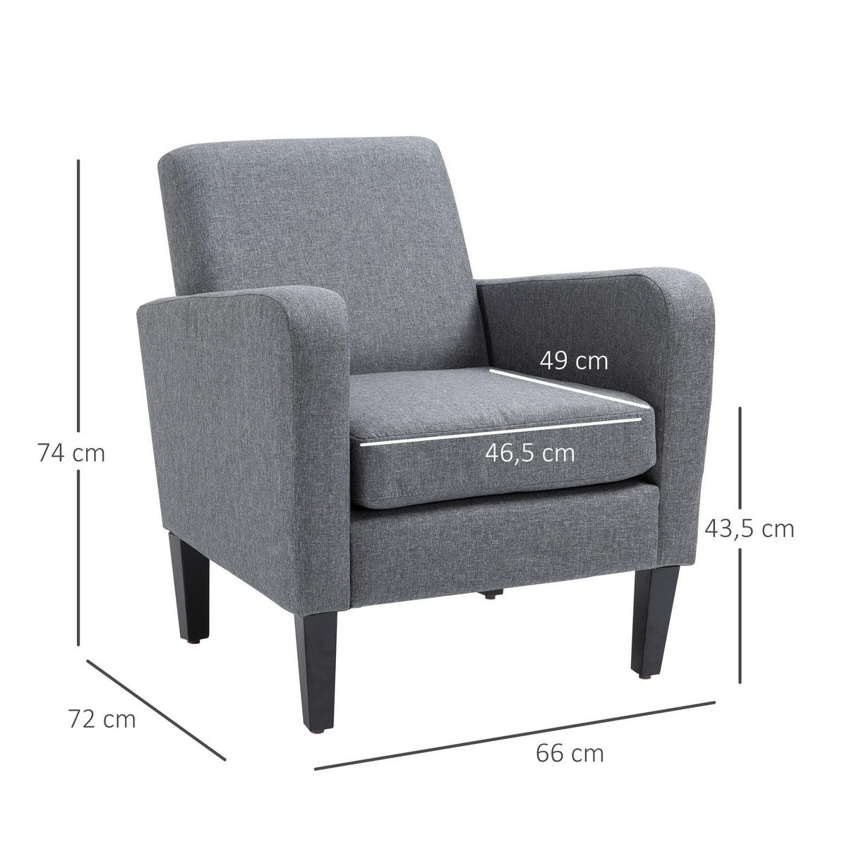 SESSEL Stoff Leinenoptik mit Holzfüßen 66/72/74 cm Hellgrau - Hellgrau, Textil (72/74/66cm) - Redom
