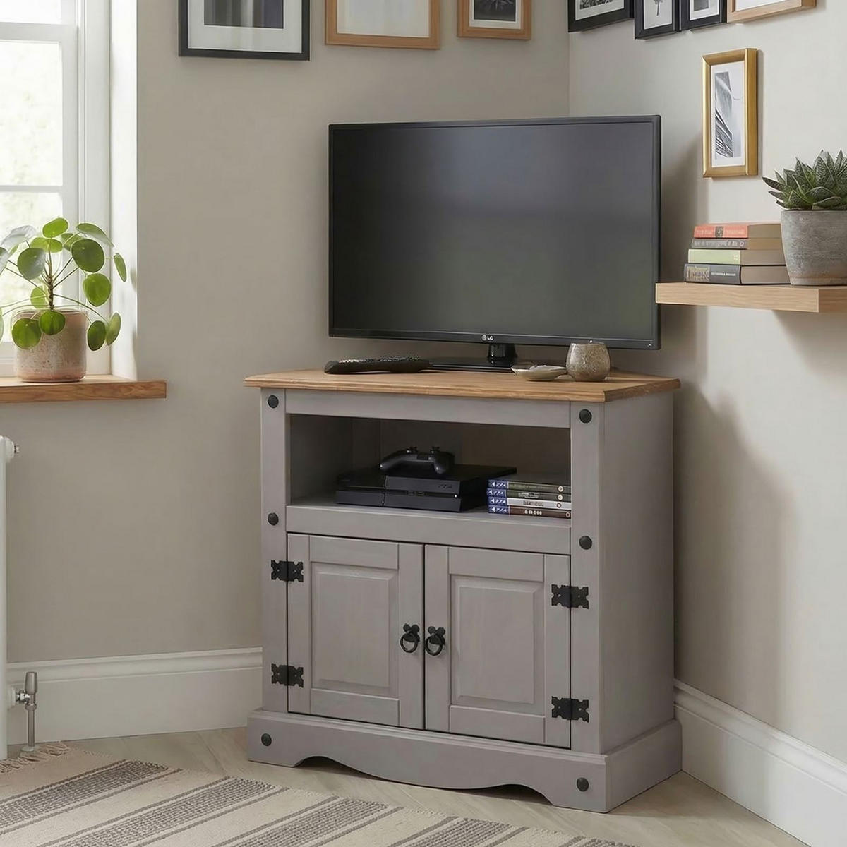 TV RACK RAMON - Naturfarben/Grau, Holz (85/79/43cm) - CARO-Möbel