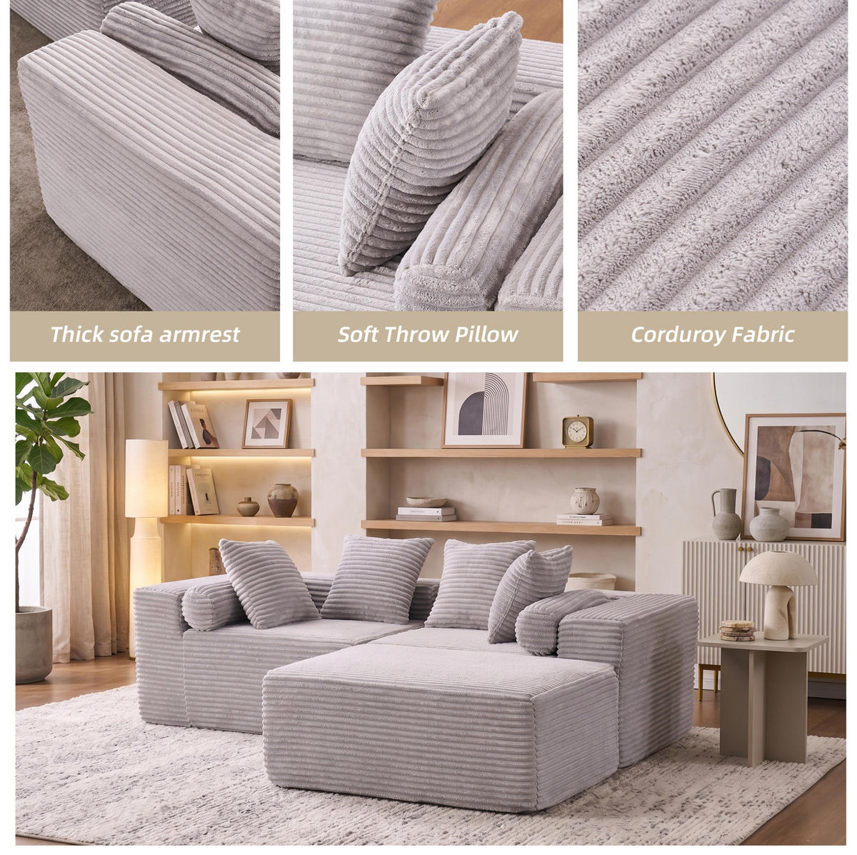 SOFA modular L-Form Grau - Grau, Kunststoff (110.02/266cm) - Meubliv