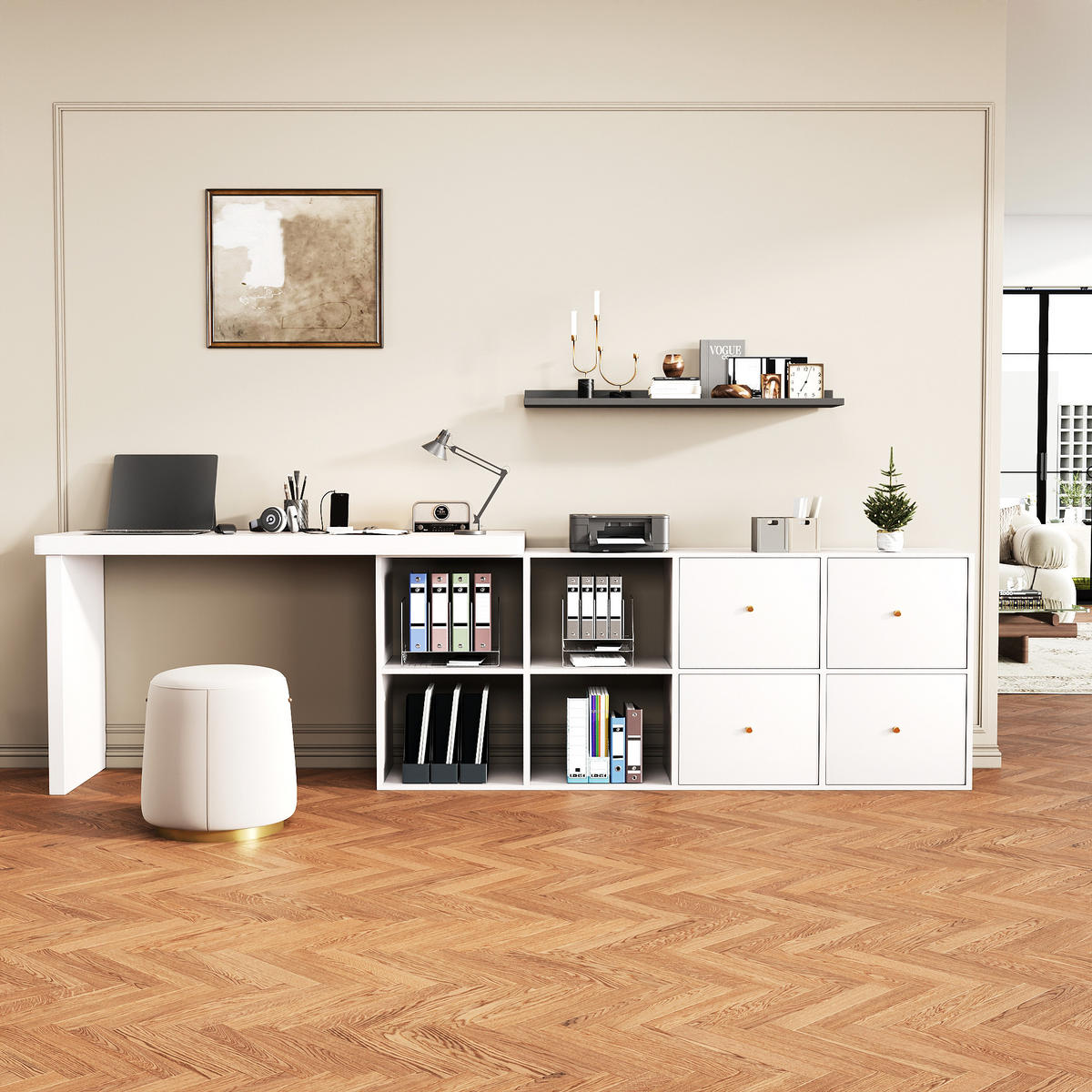 ECKSCHREIBTISCH Weiß 120/48/78 cm 360° schwenkbar mit 4 Schubladen - Weiß, Holzwerkstoff (140/120/78cm) - PANGIVO