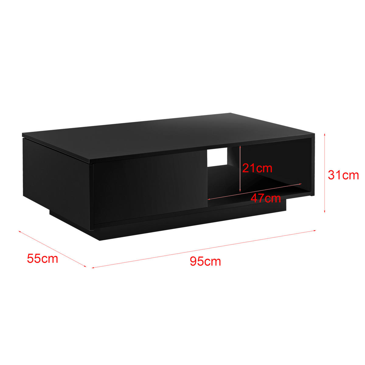 COUCHTISCH Biskra 95/55/31 - Schwarz Hochglanz, Holzwerkstoff (55/95/31cm) - [en.casa]