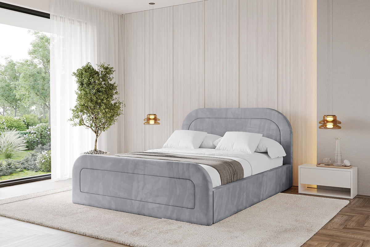 POLSTERBETT mit Bettkasten, Fußteil und Lattenrost, Boxbett mit Matratze H3/H4 - LERAY-Z 180x200 Hellgrau - Hellgrau, Holzwerkstoff/Textil (180/200cm) - ALTDECOR