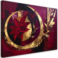 WANDBILD, Abstraktes Muster in Burgunderrot und Gold mit einer Blume - Rot, Textil (90/60cm) - Feeby