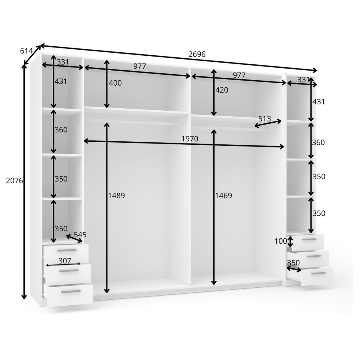 KLEIDERSCHRANK Weiß, Schwarz 270/208/61 - Schwarz/Weiß, Holzwerkstoff (270/208/61cm) - RAUMHIRSCH FURNITURE