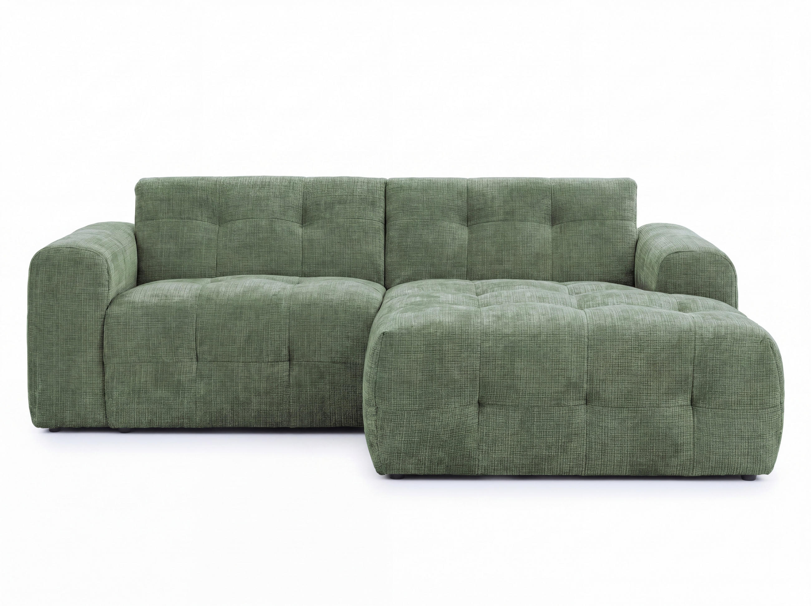 ECKSOFA mit Ottomane rechts, raffinierten Steppungen, Wellenunterfederung, B234/T161/H79 cm, Chenille-Bezug in Grün / 21039 - Schwarz/Grün, Kunststoff/Textil (234/79/161cm) - luma-home