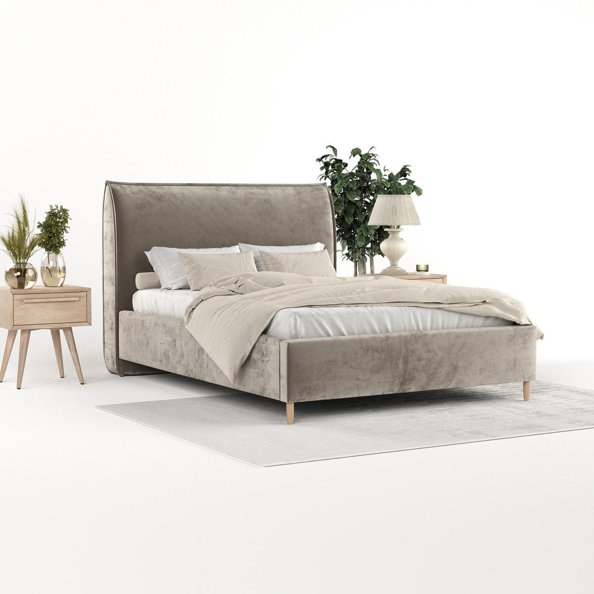 POLSTERBETT Mira 120/200 cm Beige im Lotta Stoff - Beige/Naturfarben, Holz/Holzwerkstoff (120/200cm) - AltaBeds