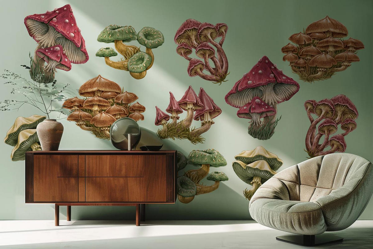 WANDAUFKLEBER 130x62cm - Pilzwiese - Multicolor, Kunststoff (130/62/0.1cm) - Wallfluent