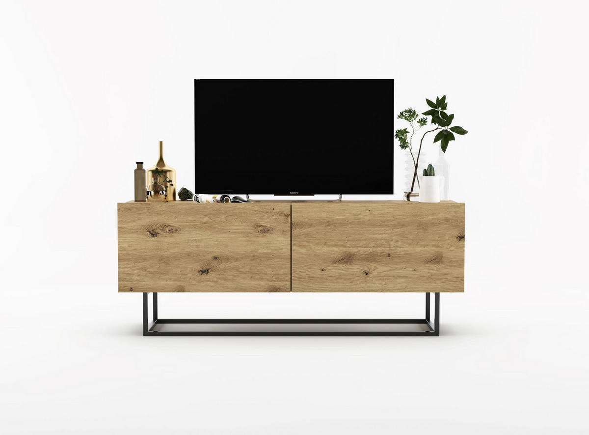 TV-SCHRANK Enjoy Eiche artisan matt matt mit Metallrahmen 120 cm - Schwarz/Eiche Artisan, Holzwerkstoff/Metall (120/46/35cm) - Meble Lindner