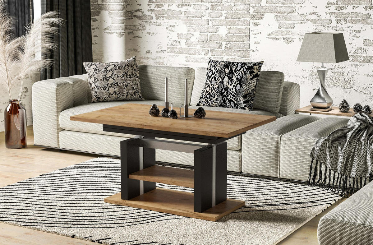 COUCHTISCH Dior höhenverstellbar ausziehbar bis 170 cm - Eiche Bianco, Holzwerkstoff (110/65/58cm) - Endo-Moebel