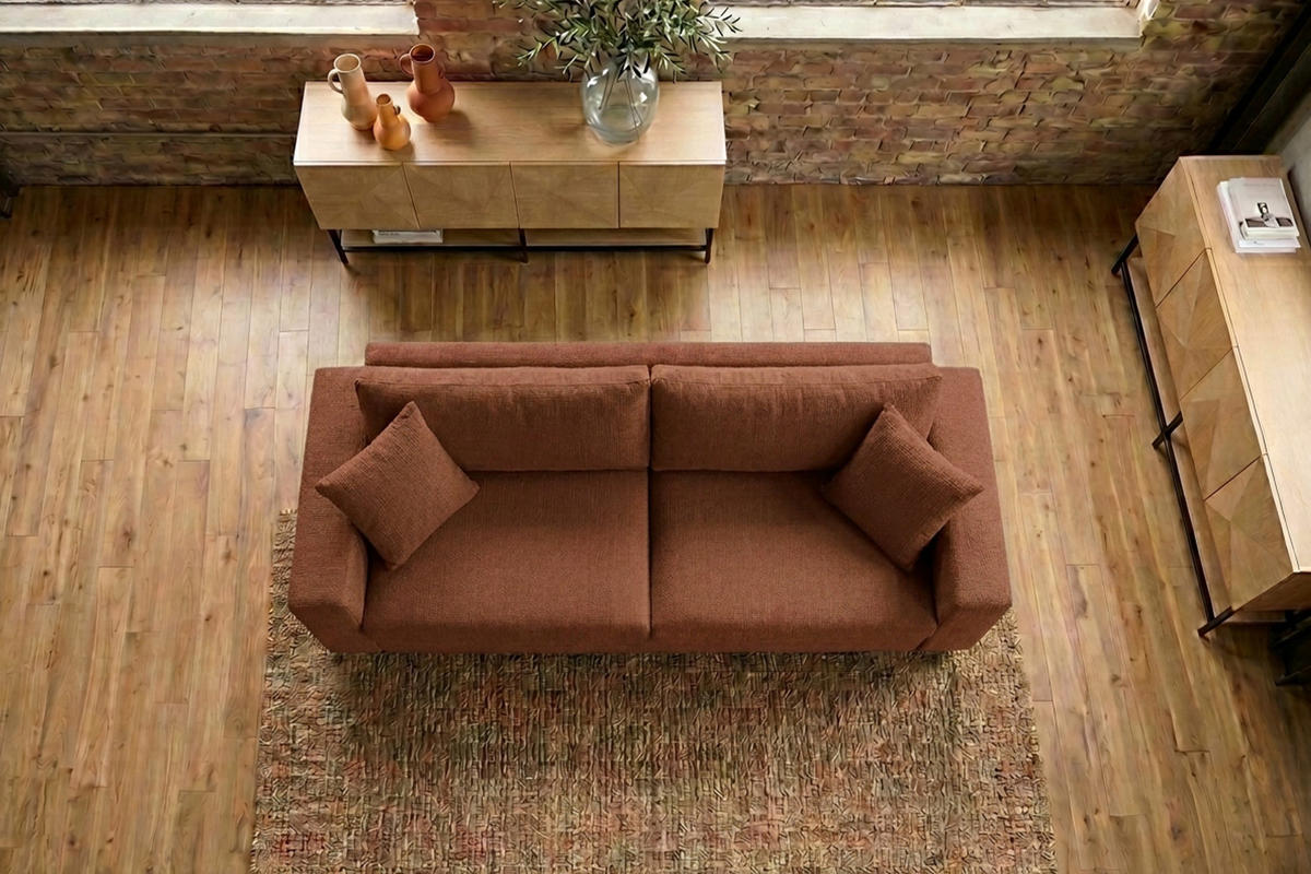 SOFA AMINA Braun Flachgewebe - Dunkelbraun/Schwarz, Buchenholz/Textil (228/82/101cm) - KAWOLA