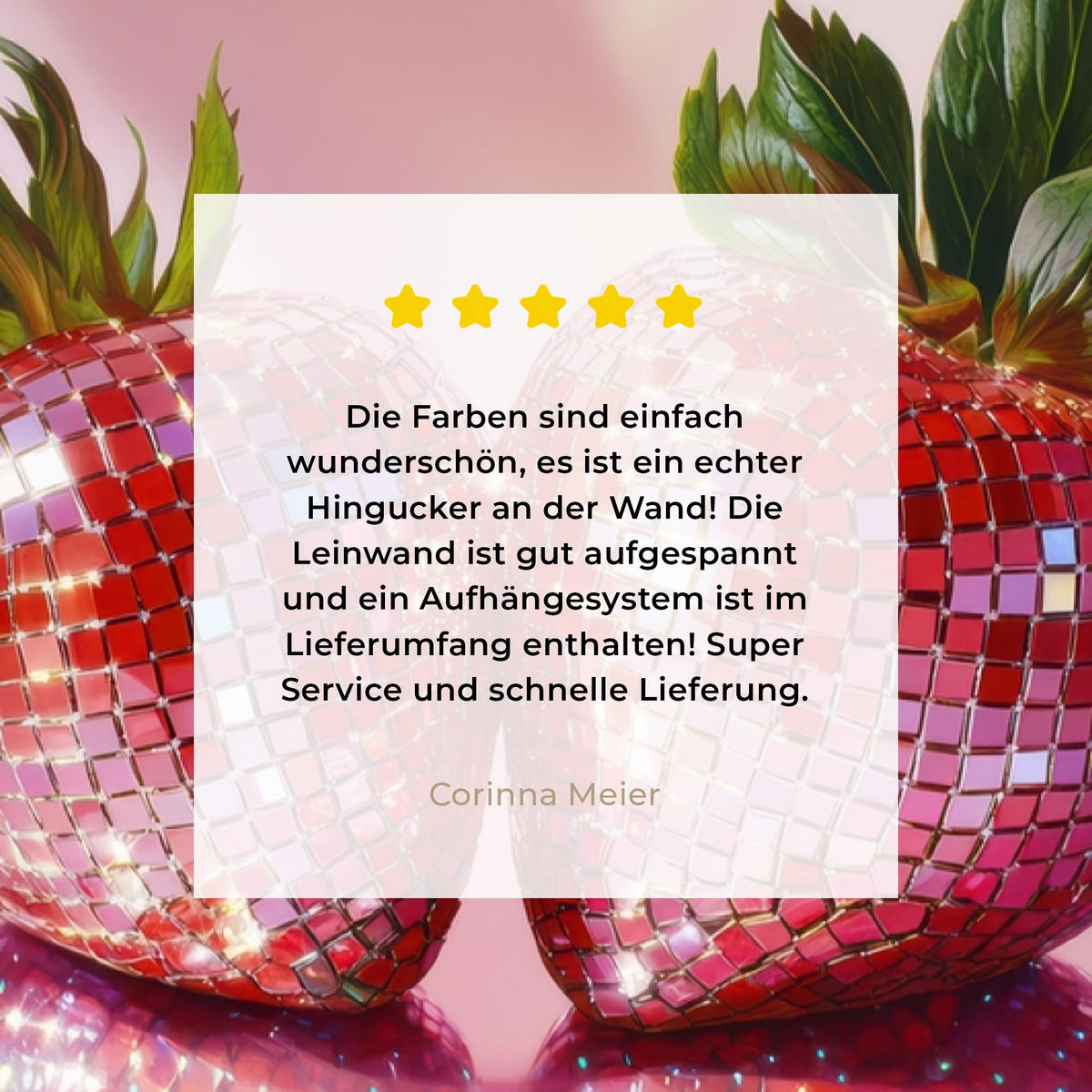 LEINWANDBILD Disco - Obst - Glitzer - Erdbeere 20x30 cm - Pink, Textil (20/30cm) - MuchoWow