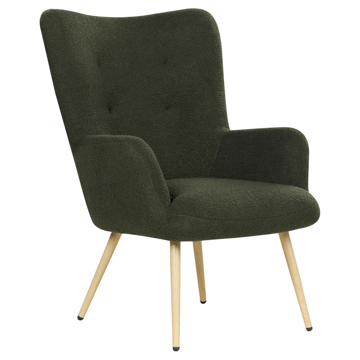 SESSEL Bouclé dunkelgrün mit Hocker Vejle - Hellbraun/Grün, Textil (67/95/52cm) - Beliani