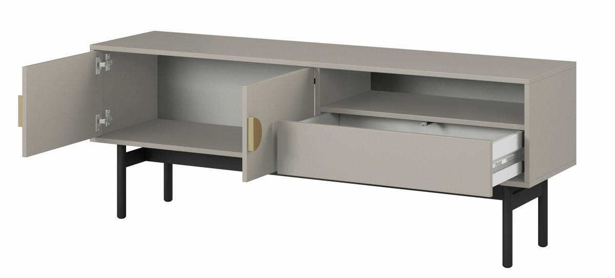 TV-SCHRANK Stoon Grau-Beige mit Schublade 154 cm - Greige/Goldfarben, Holzwerkstoff/Metall (154/57/38cm) - Selsey