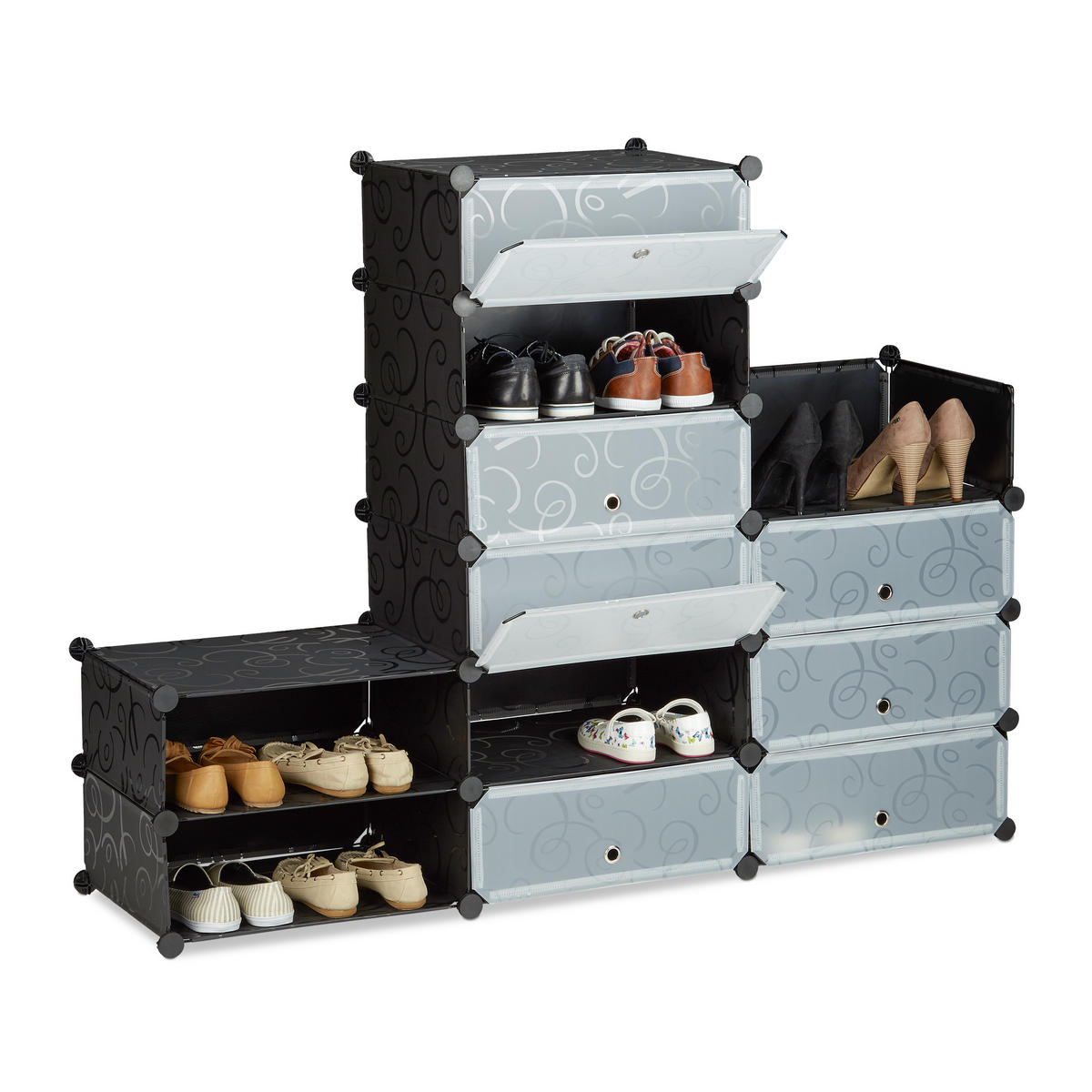 SCHUHSCHRANK - Schwarz, Kunststoff/Metall (94/108/37cm) - Relaxdays