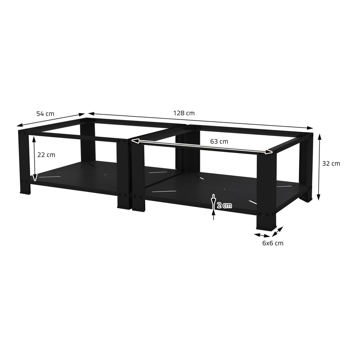 DVOJITÝ PODSTAVEC PRO PRAČKY 2 police černý 128x54 cm z oceli - černá, kov (128/32/54cm) - ML-DESIGN